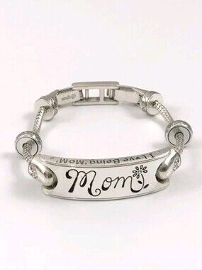 Brighton Retired Mom I Love My Family Silver Swarovski Crystals Bracelet.